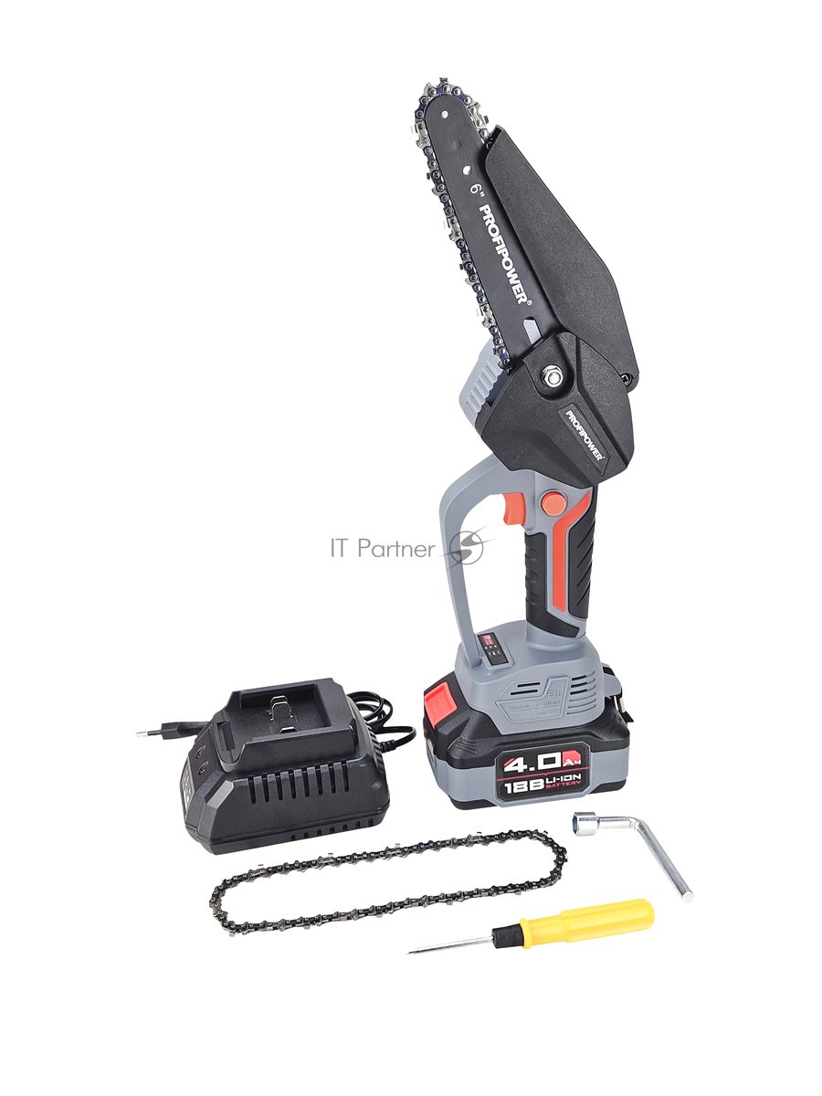 Аккумуляторная бесщеточная цепная пила PROFIPOWER MKGST-18V (18В,Li-ion-2шт, 2.0Ач, шина 6",37звеньев,2шт-цепи,0-4500 о