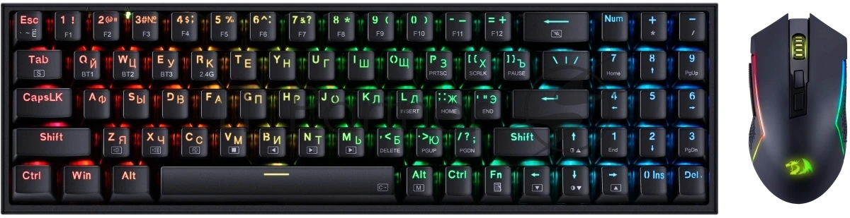 Комплект клавиатура+мышь Redragon S136 беспроводной, USB + Bluetooth, 8000 DPI, чёрный