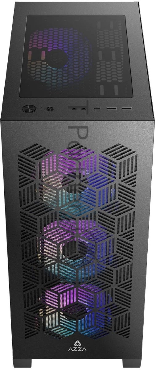 Корпус AZZA Aerohex Black, Midi-Tower, чёрный, 4 x 120 мм