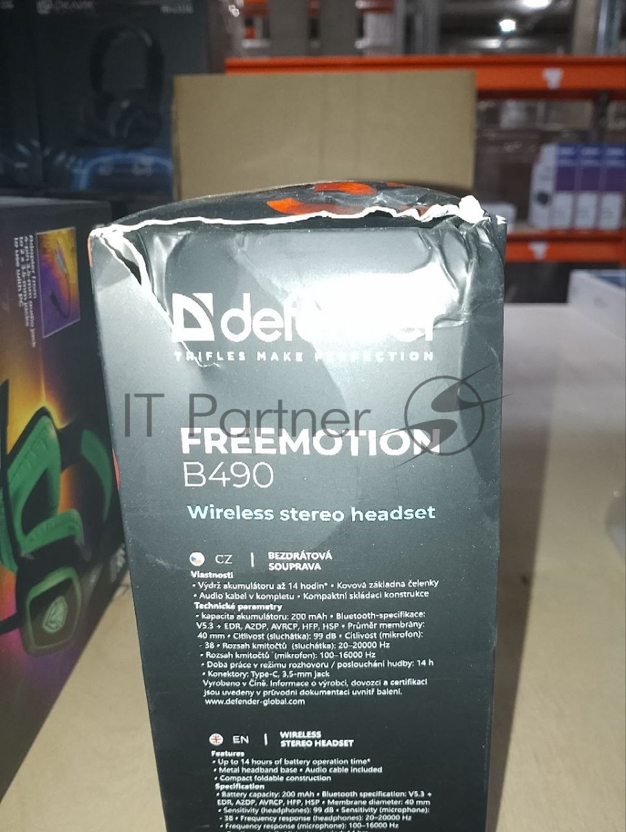 (Поврежденная упаковка) Гарнитура беспроводная DEFENDER FreeMotion B490 черный (микрофон, Bluetooth) (63490)