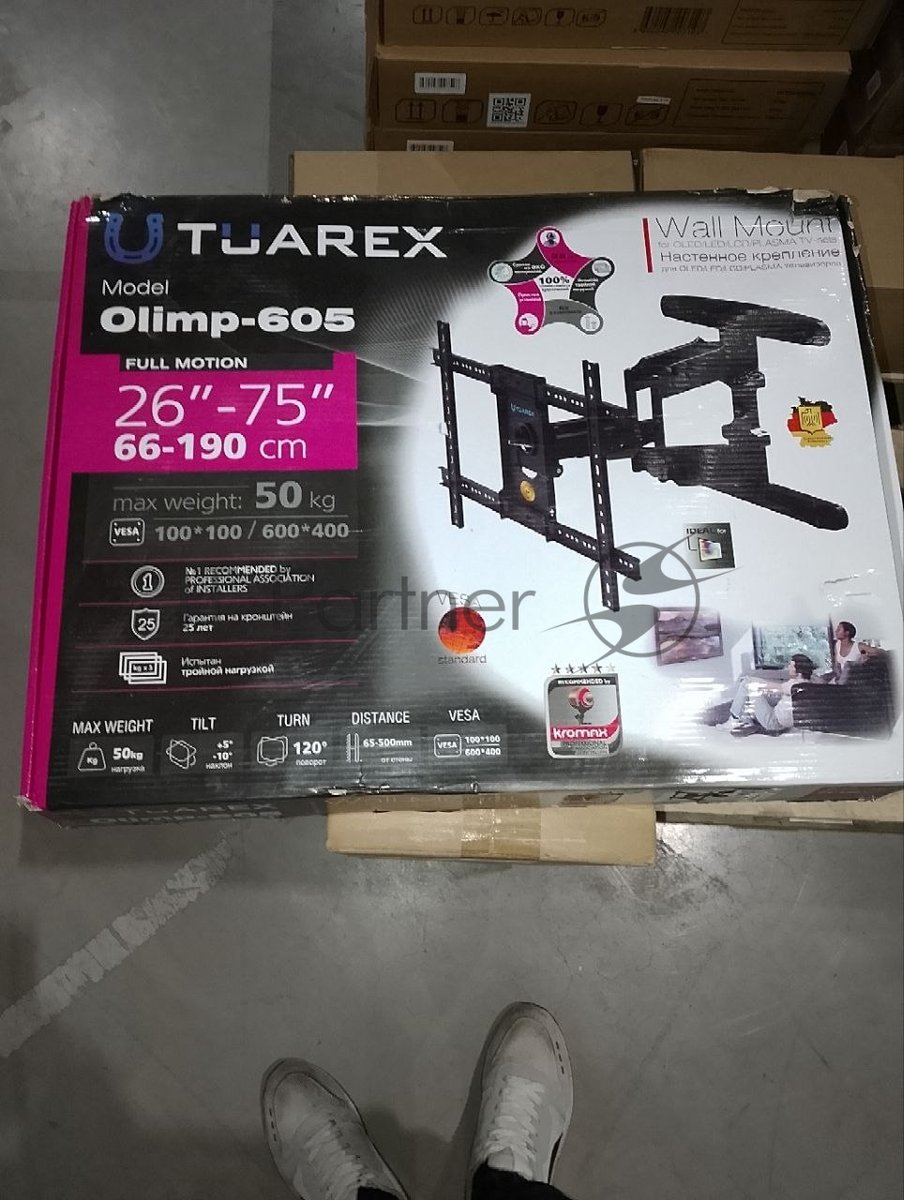 (Поврежденная упаковка) Кронштейн для ТВ TUAREX OLIMP-605 черный (max VESA 600x400 мм., настенный, max 50 кг) (90802)