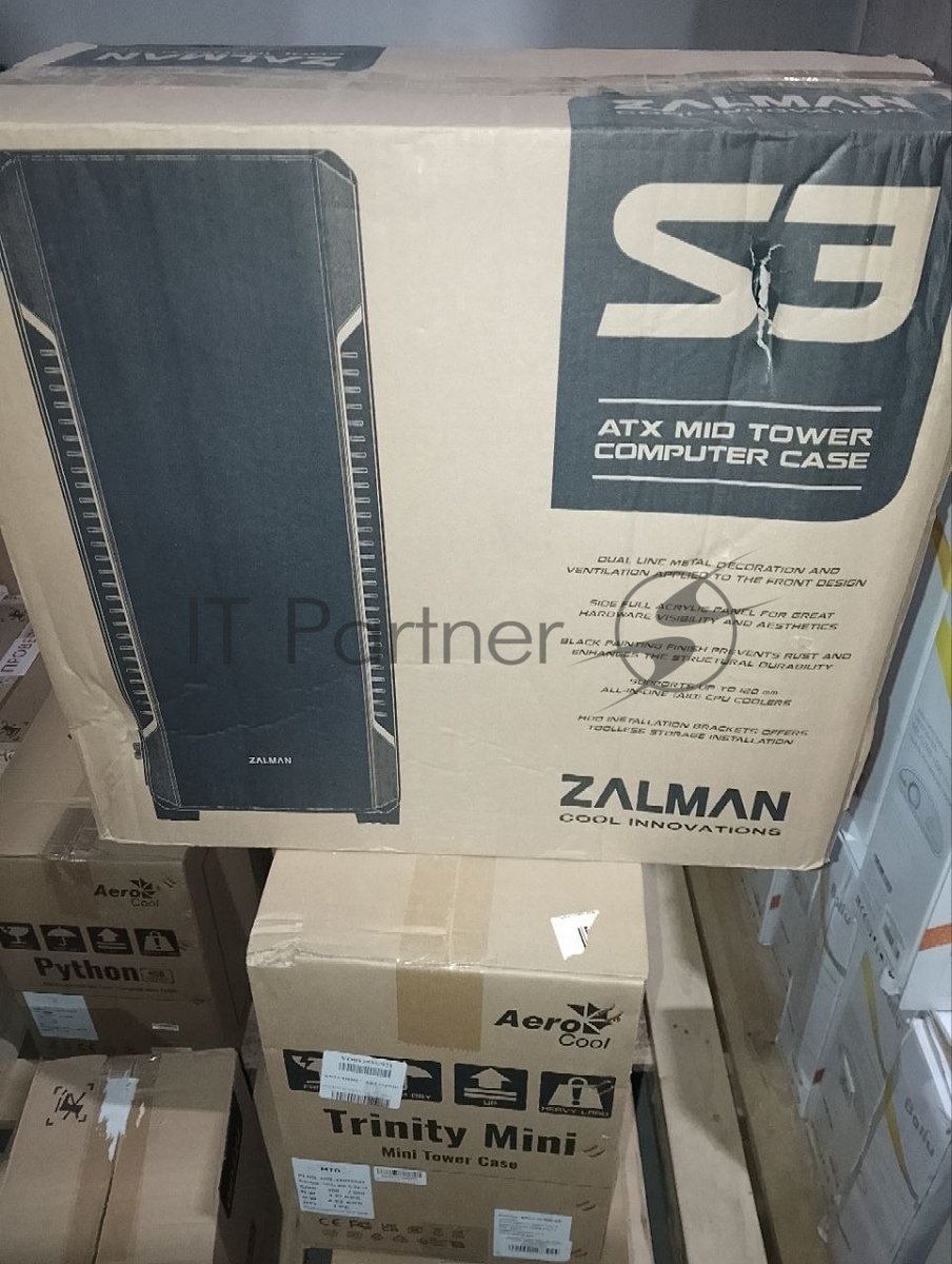 (Поврежденная упаковка) Корпус MidiTower Zalman S3 TEMPERED GLASS WINDOW черный (ATX, mATX, Mini-ITX, USB2.0x2, USB3.0x1, без БП) (S3 TG)