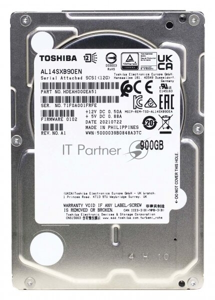 Жесткий диск Toshiba Enterprise HDD 2.5" SAS 900GB, 15000 rpm, 128MB buffer, 512n, AL14SXB90EN, 1 year
