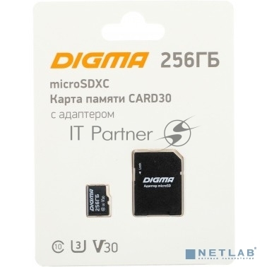 Флеш карта microSDXC 256Gb Class10 Digma CARD30 + adapter