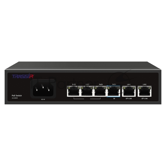 Коммутатор неуправляемый TRASSIR TR-NS1206-65-4PoE Fast Ethernet РоЕ оснащен 4 РоЕ-портами RJ-45 и 2 uplink-портами 10/100 Мбит/с