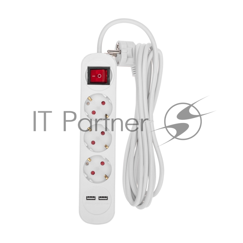 Rexant 13-4016 Удлинитель STANDARD 3 гнезда, 3м, 3х1,0мм?, с/з, с выключателем, 2 USB, белый
