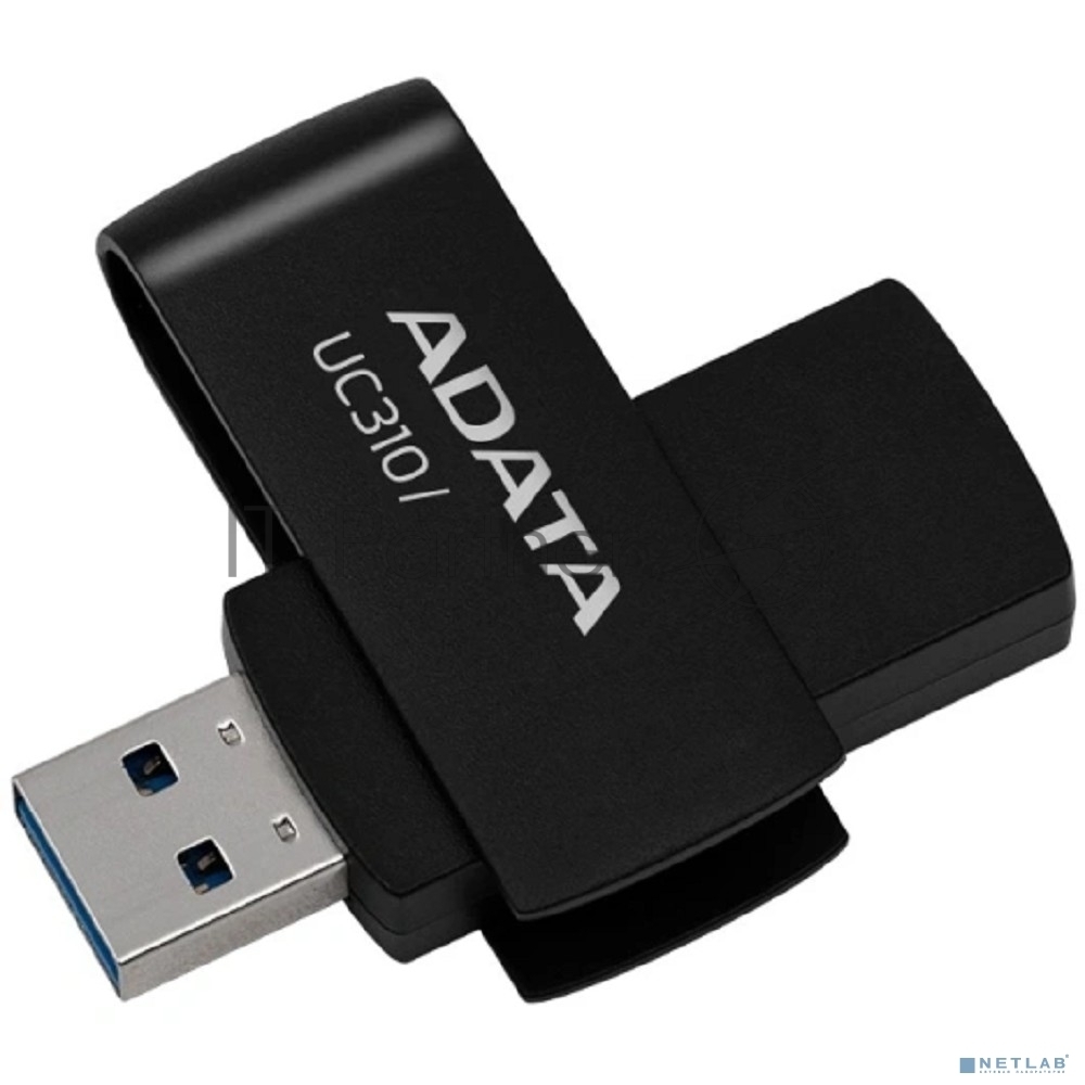 USB накопитель ADATA - UC310, USB Type A (USB 3.2 Gen 1), 64 ГБ, read speed-100MB/s, цвет чёрный, UC310-64G-RBK