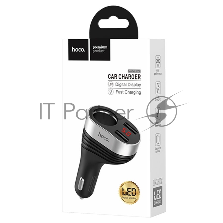 Автомобильная зарядка HOCO Z29 Regal, 2xUSB + прикуриватель, 3.1A, 96W, черный