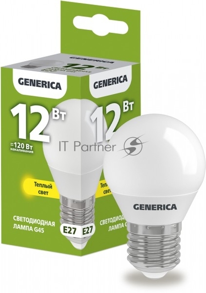 Лампа cветодиодная LED G45 IEK LL-G45-12-230-30-E27-G шар 12Вт 230В 3000К E27 GENERICA