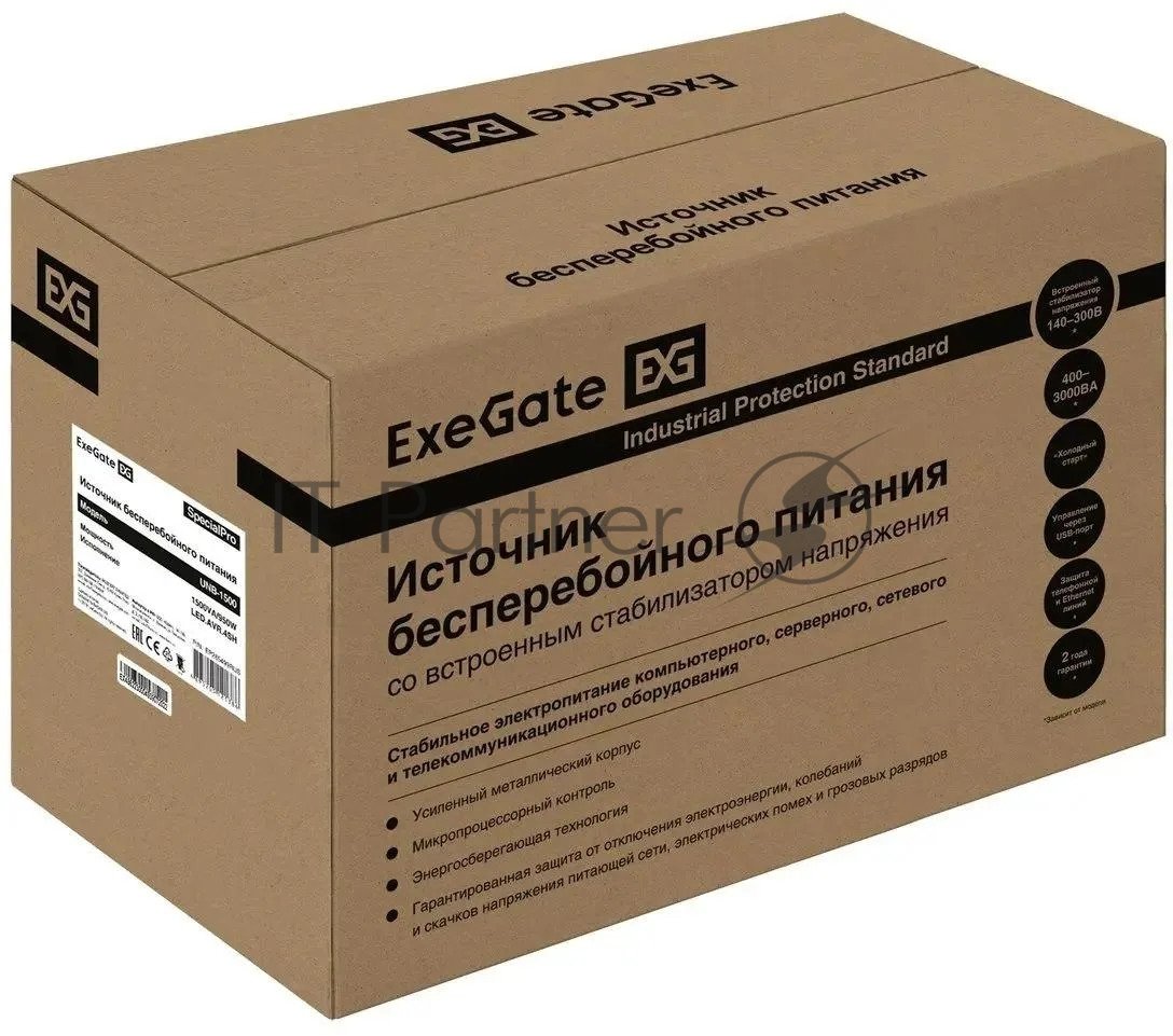 Источник бесперебойного питания ExeGate SpecialPro UNB-1500.LED.AVR.EURO.RJ 1500VA/950W, LED, AVR, 4 евророзетки, RJ45/11, черный