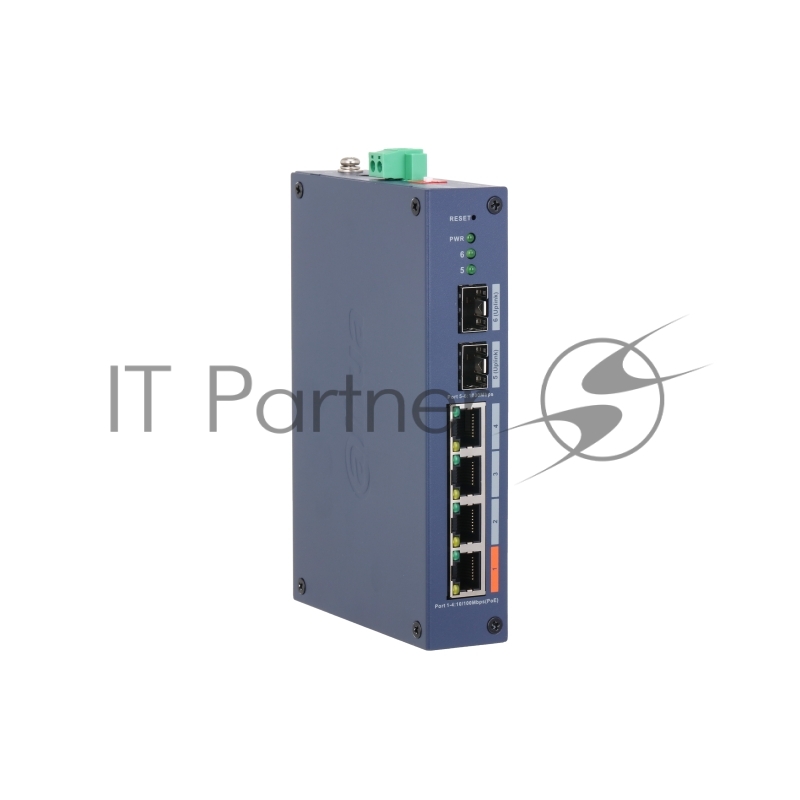 Коммутатор 4-портовый PoE управляемый Dahua DH-CHS4206-4ET-60 4 RJ45 10/100 Мбит/с (PoE/PoE+/Hi-PoE), 2 SFP 1000 Мбит/с (uplink); IP30, IK06; монтаж на DIN-рейку