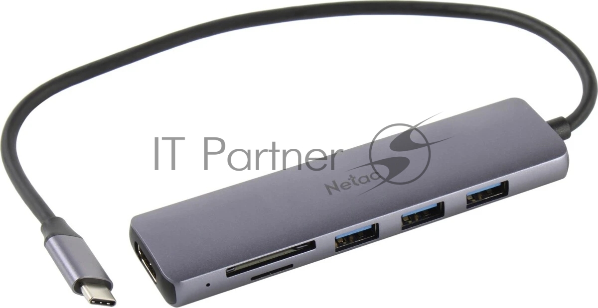 USB-концентратор Netac USB Hub WF14, 6in1 Type-C to 3xUSB3.0 + 1xHDMI(4k/30Hz) + microSD + SD