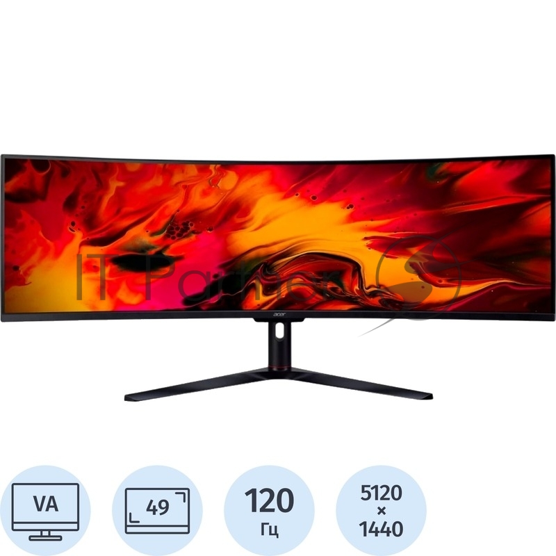 Монитор 49" Acer EI491CURSbmiipphx VA 5120x1440, 120 Гц, 4 мс, 32:9, 400 кд/м², 2xHDMI, 2xDP, 2x3 Вт, изогнутый экран 1800R, черный