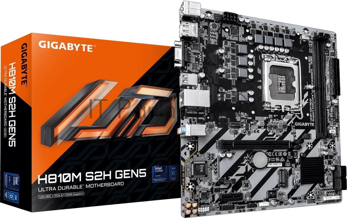 Материнская плата Gigabyte H810M S2H GEN5, LGA 1851, Intel H810, 2xDDR5, 4xSATA, 1xM.2, 1xPCIe 5.0 x16, 1xPCIe x1, 1xVGA, 1xHDMI, 1xDP, 1x1Gb LAN, 4xUSB-A 5Gbps, 2xUSB-A 2.0, 1xPS/2, 3x3.5 мм, 7.1, mATX