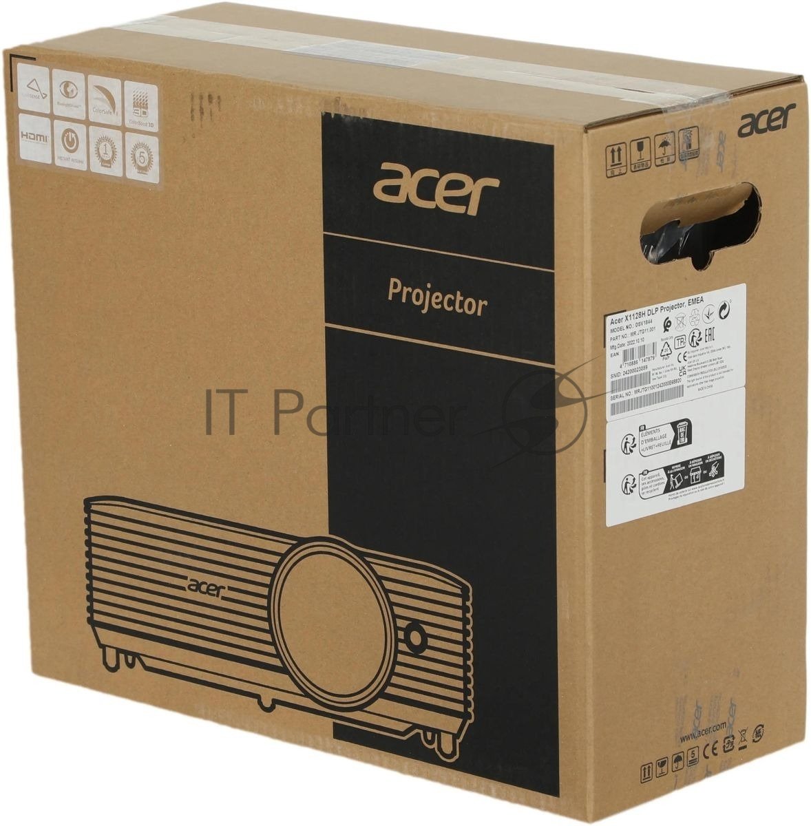Проектор Acer - X1128H, 800x600 (SVGA), 4:3, DLP, 4800lm, 20000:1, 1x HDMI, 1x VGA in, 1x VGA out, 1x CVBS in, 1x miniJack audio out, 1x miniJack audio in, speakers, 3D, чёрный, MR.JTGCD.001