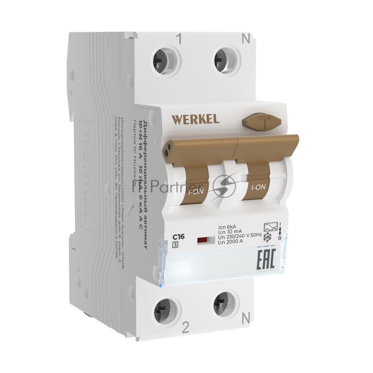 Дифференциальный автомат  Werkel 1P+N 16 A  10 mА  6 kА  C A W922P324