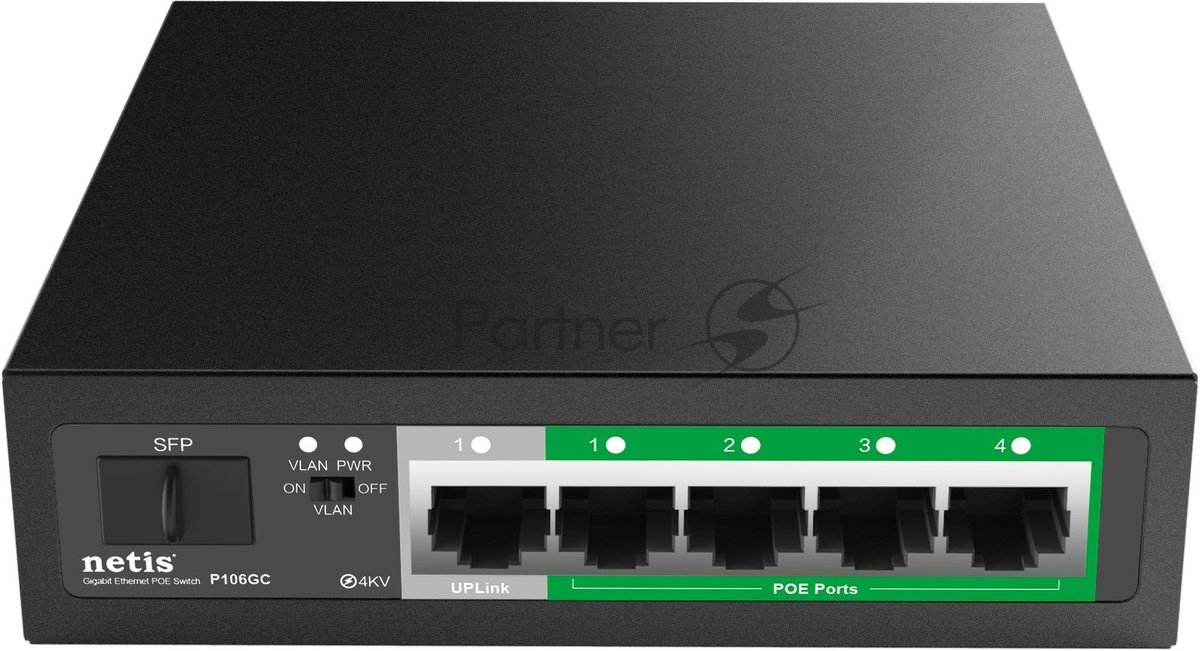 Коммутатор Netis P106GC, 4×1 Гбит/с PoE + 1×1 Гбит/с + 1×1 Гбит/с SFP, неуправляемый