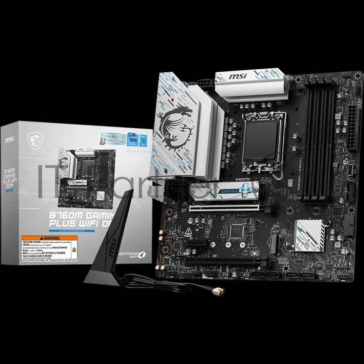 Материнская плата MSI B760M GAMING PLUS WIFI DDR4, LGA1700, Intel B760, 4xDDR4, 4xSATA, 2xM.2, 1xPCIe 4.0 x16, 1xPCIe 4.0 x4, 2xPCIe 3.0 x1, 2xDP, 2xHDMI, 1x2.5Gb LAN, Wi-Fi 6E, Bluetooth 5.3, 4xUSB-A 5Gbps, 6xUSB-A 2.0, 3x3.5 мм, 7.1, mATX