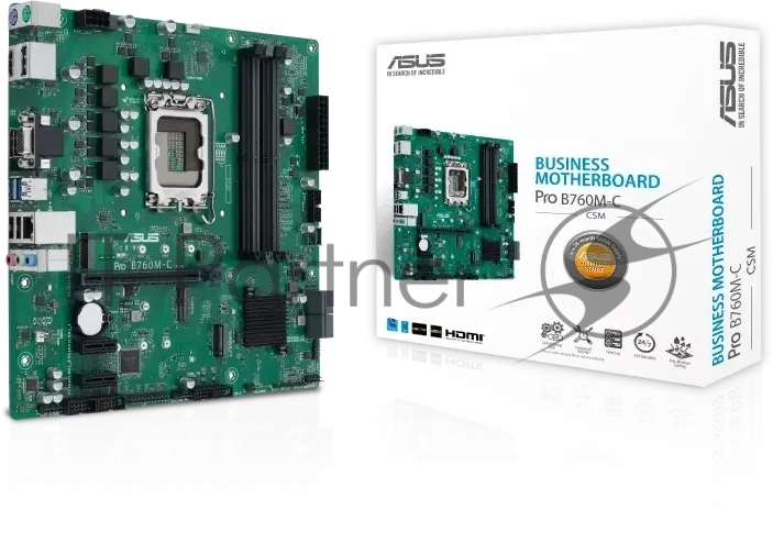 Материнская плата ASUS PRO B760M-C-CSM, LGA 1700, Intel B760, 4xDDR5, 4xSATA, 2xM.2, 1xPCIe 4.0 x16, 2xPCIe 3.0 x1, 1xVGA, 1xHDMI, 2xDP, 1x1Gb LAN, 2xUSB-A 5Gbps, 2xUSB-A 2.0, 3x3.5 мм, 7.1, mATX