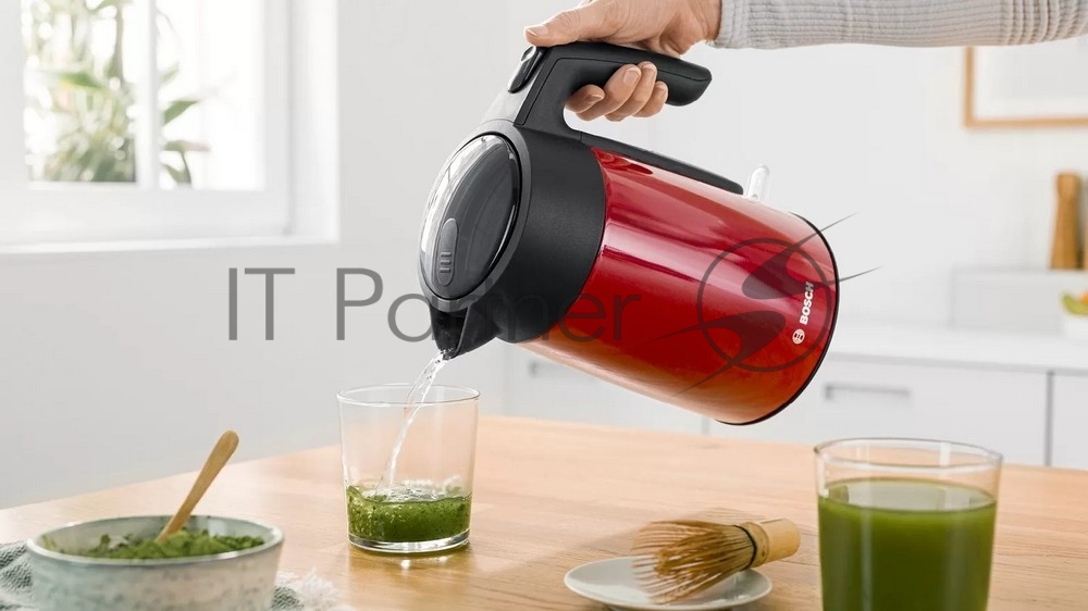 Чайник электрический Bosch TWK7L464 1.7 л, 2400 Вт., нерж.сталь, покрытая эмалью, красный, шкала уровня воды