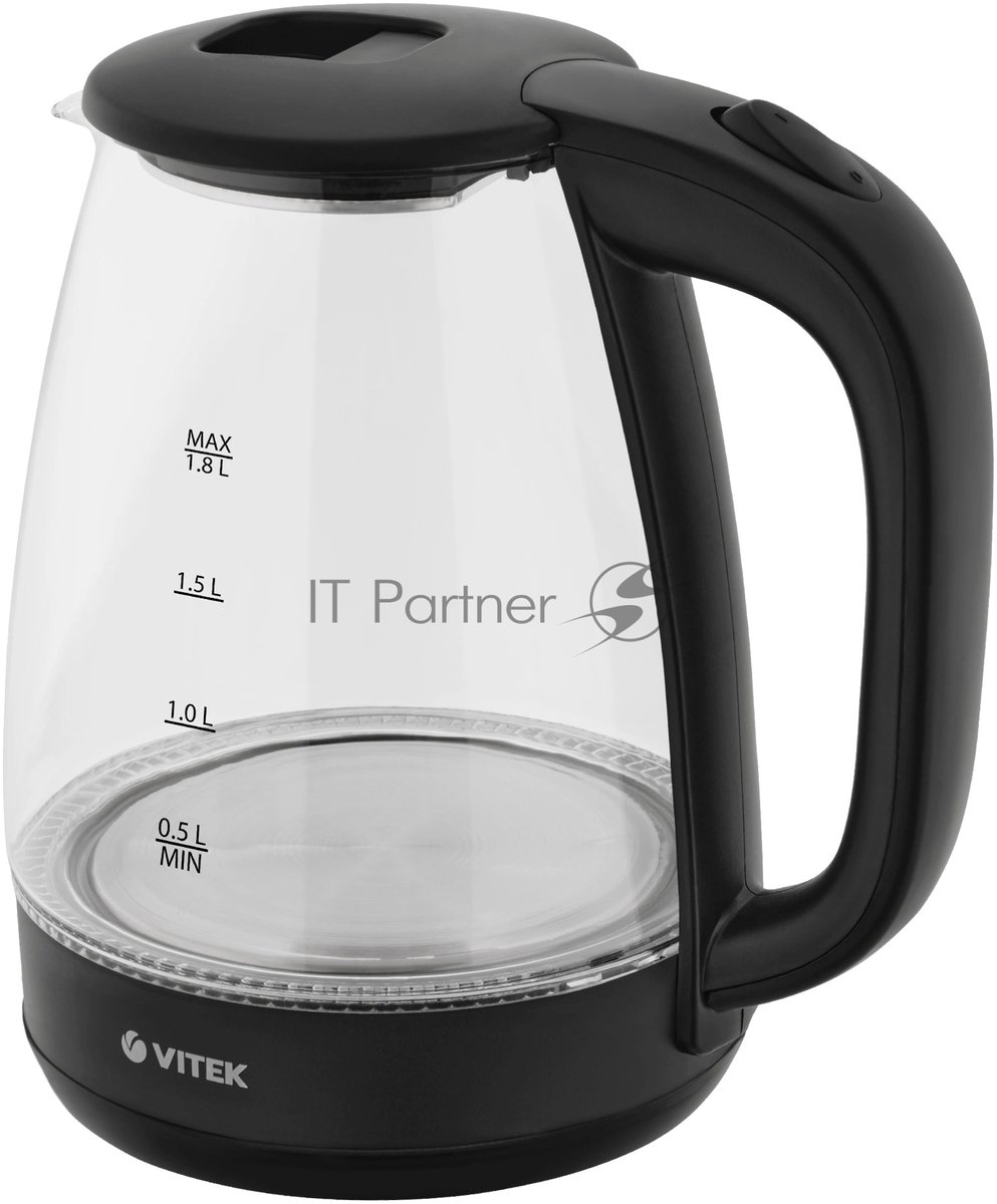 Чайник электрический Vitek VT-7004 1.8л. 1850Вт прозрачный/черный корпус: стекло/пластик