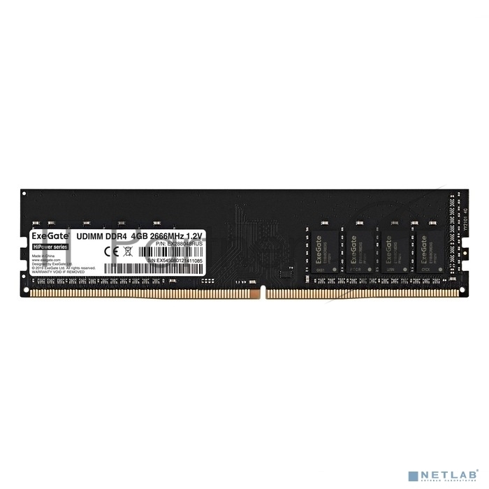 Оперативная память для компьютера 4Gb (1x4Gb) PC4-21300 2666MHz DDR4 DIMM Exegate EX288048RUS