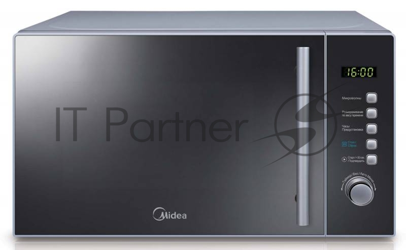 Микроволновая печь Midea AM820CMF зеркальный/серебристый, 20 л, 800 Вт, переключатели - кнопки, тактовый поворотный механизм