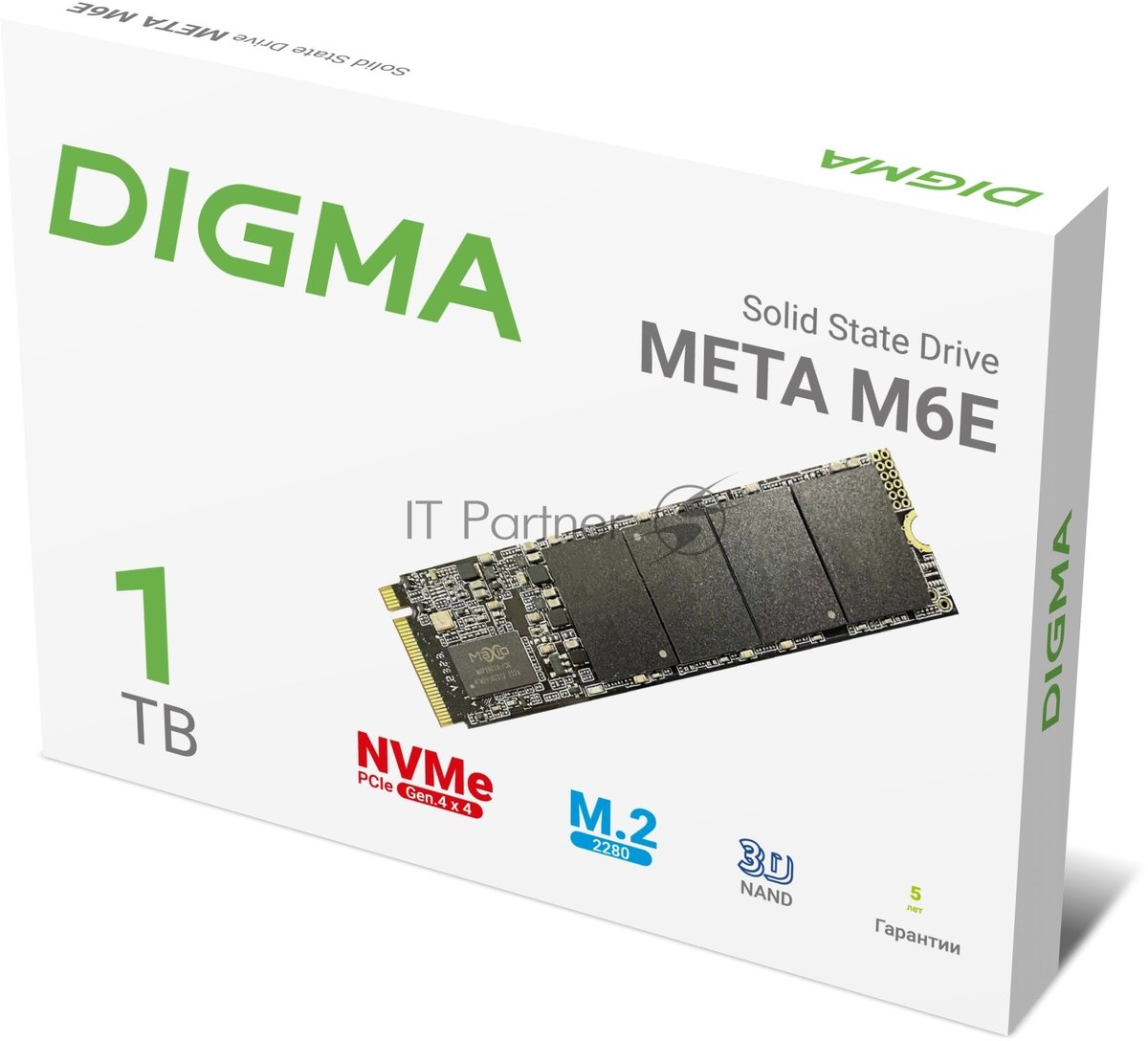 Накопитель SSD Digma Meta M6E DGSM4001TM6ET, 1Tb, PCIe 4.0 x4, M.2 2280, NVMe, R/W 5000/4600