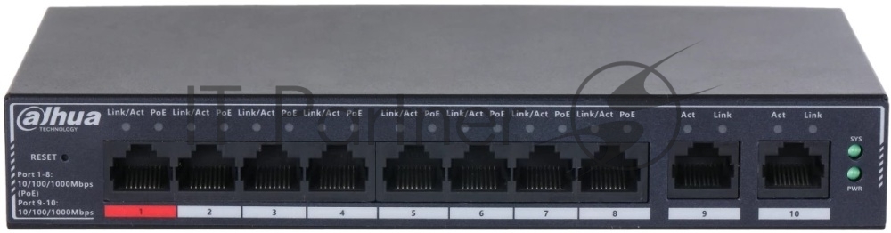 Коммутатор 10-портовый Dahua DH-SG4010P, 10-Port Cloud Managed Gigabit Switch with 8-Port PoE, PoE