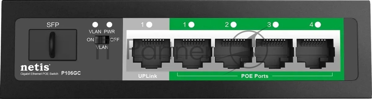 Коммутатор Netis P106GC, 4×1 Гбит/с PoE + 1×1 Гбит/с + 1×1 Гбит/с SFP, неуправляемый