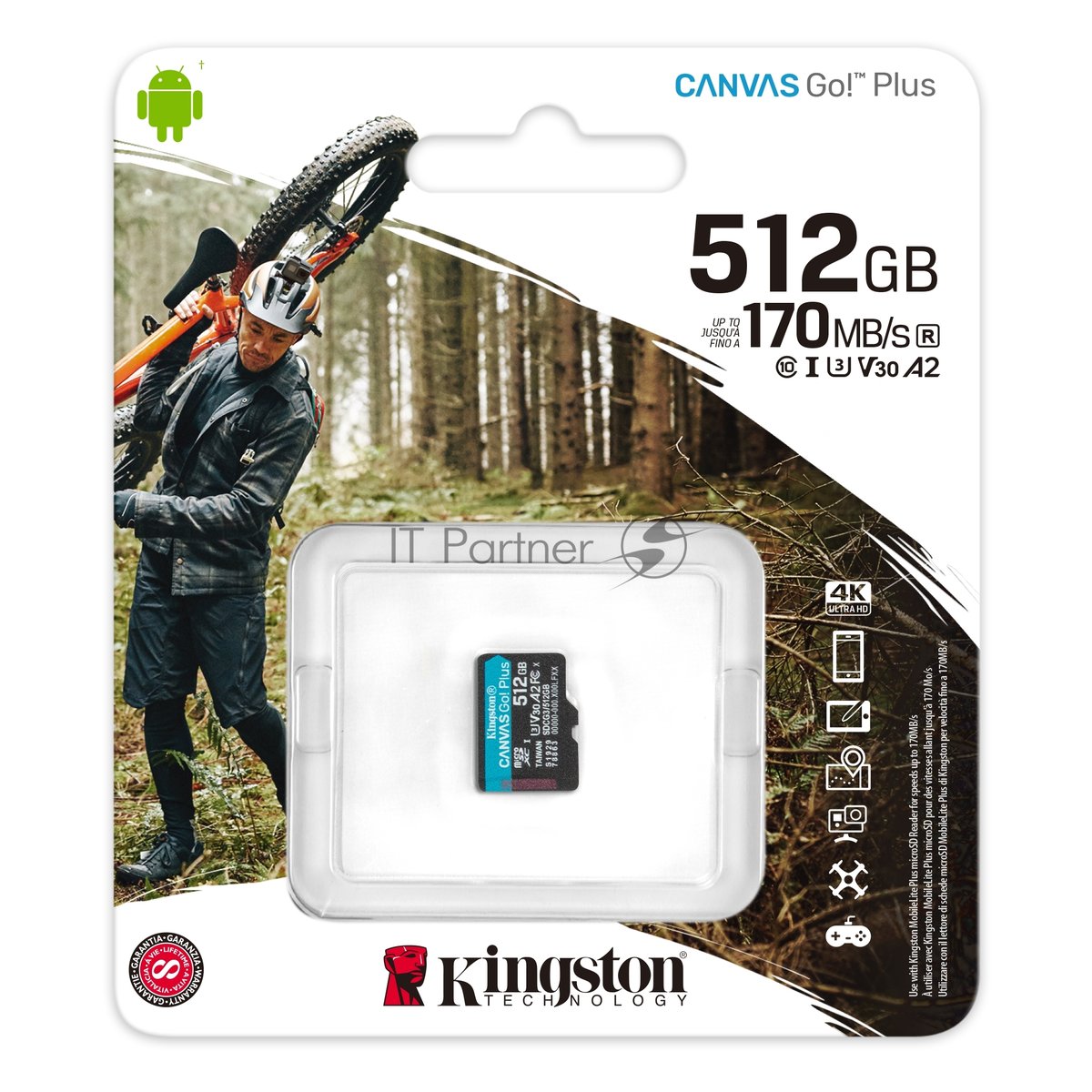 Флеш карта Kingston microSD 512GB microSDXC Class 10 UHS-I U3 V30 Canvas Go Plus 170MB/s