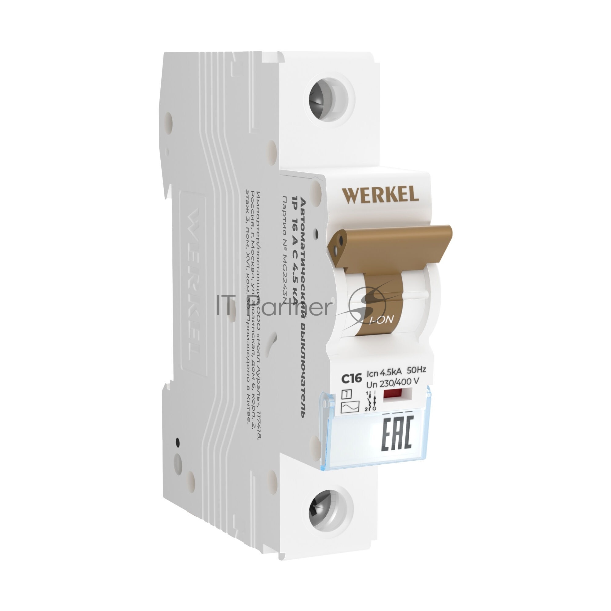 Автоматический выключатель Werkel 1P 16A C 4,5 кА W901P164
