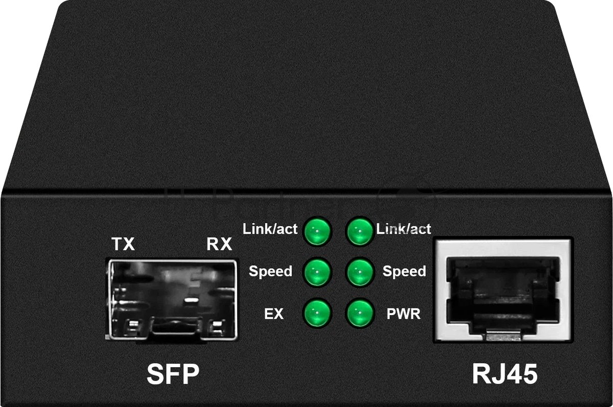 Медиаконвертер Gigabit Ethernet, SFP 1000Мбит/c, RJ45 10/100/1000Мбит/c, поддержка LFP. Металлический корпус. БП DC12V(1A) в комплекте. Размеры (ШхВхГ): 70x25x95мм. Вес: 0,2кг. Рабочая температура: -10…+55°С. Совместим с шасси NS-MCB-14.