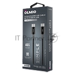 Кабель OLMIO SIMPLE, Type-C - Type-C, 60W 3A, 1.2м, тканевая оплетка, черный
