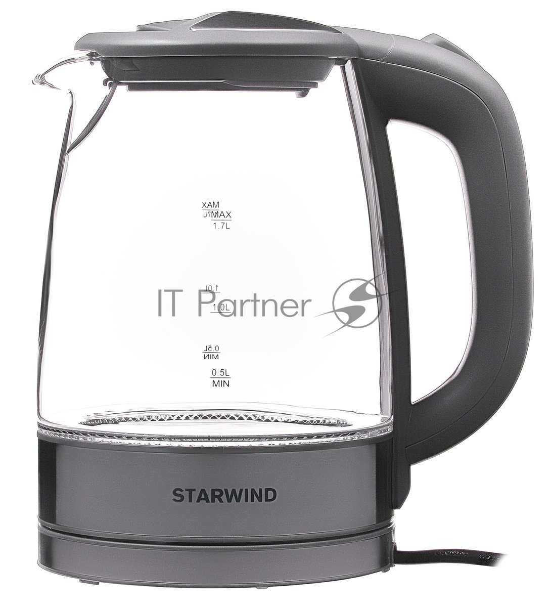 Электрочайник Starwind SKG2315 серый/серебристый, 1.7 л, 2200 Вт, скрытый нагревательный элемент