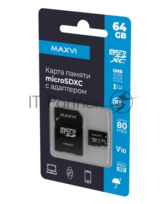 Флеш карта Maxvi microSDXC 64GB, class 10, UHS-I (1), V10
