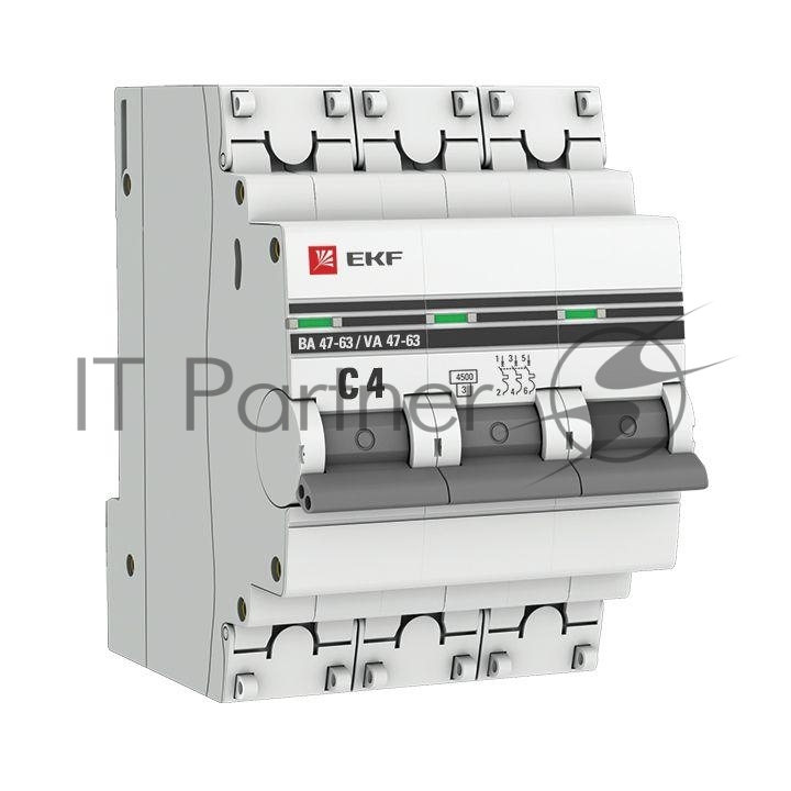 EKF mcb4763-3-04C-pro Выкл. авт трехполюсный 4А С ВА47-63  4.5кА PROxima (mcb4763-3-04C-pro)
