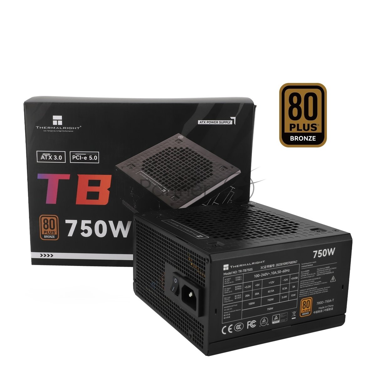 Блок питания Thermalright TR-TB750S, 750Вт, 80+ Bronze, 120мм, немодульный, черный