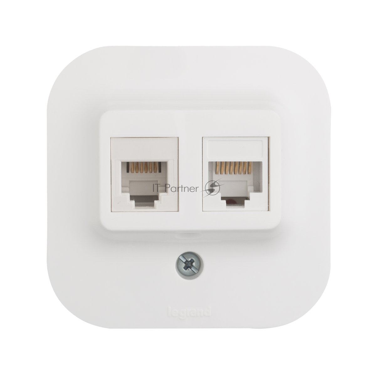 Розетка компьютерная + телеф. 1-м ОП Quteo 2мод. RJ11 + RJ45 CAT.5E UTP бел. Leg 782221