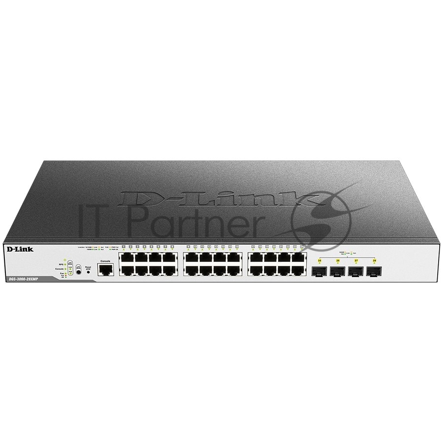 Коммутатор D-Link DGS-3000-28XMP/B1A, 24×1 Гбит/с + 4×10 Гбит/с SFP+, управляемый