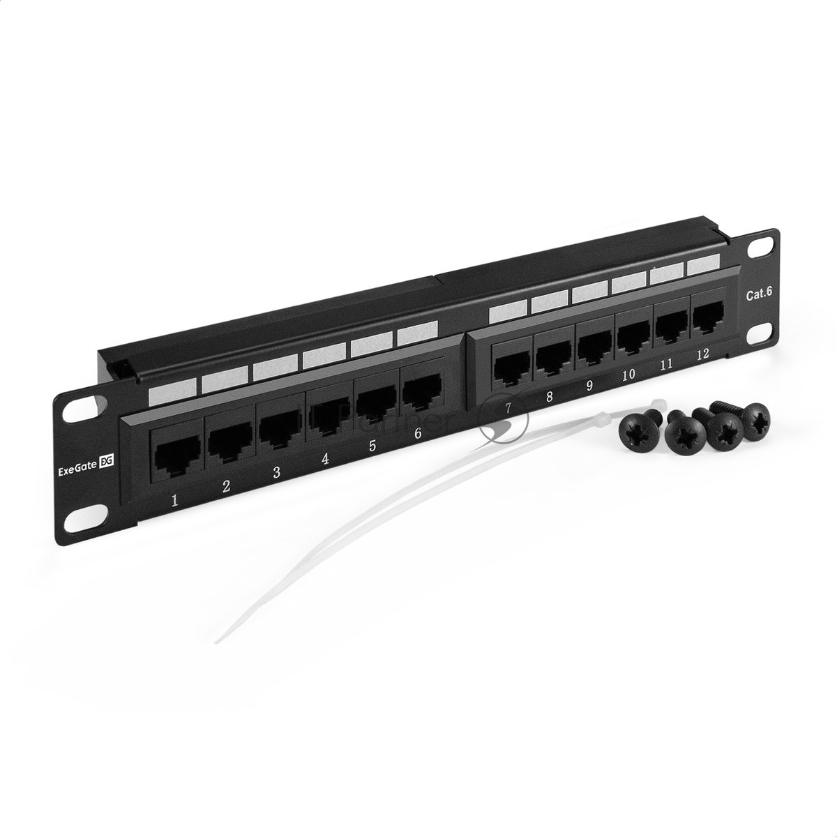 Exegate EX297319RUS Патч-панель ExeGate EPP3-10-12-8P8C-C6-110D (10", UTP, 12 port, cat.6, KRONE&110(dual IDC), 1U, RoHS, Black, RTL)