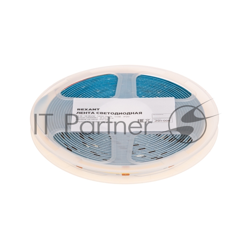 Лента светодиодная Rexant 24В, COB 14Вт/м, 512 LED/м, 4000К, 8мм, 5м, IP20