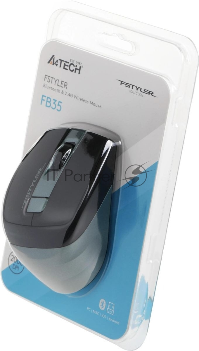 Мышь беспроводная A4Tech Fstyler FB35 зеленый/черный, 2000 dpi, радиоканал, Bluetooth, USB, кнопки - 6