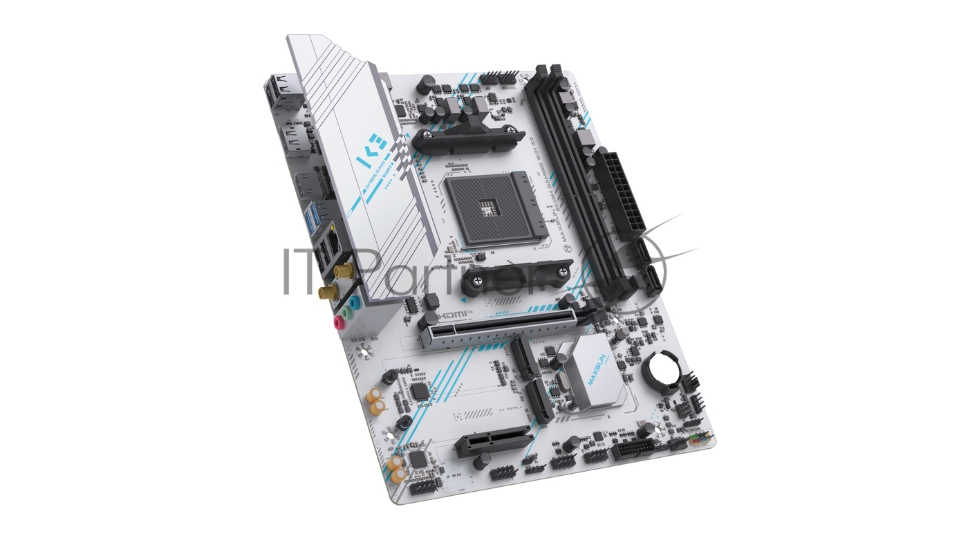 Материнская плата MAXSUN MS-B550M GAMING WIFI ICE, AM4, AMD B550, 2xDDR4, 2xSATA, 2xM.2, 1xPCIe 4.0 x16, 1xPCIe 3.0 x4, 1xHDMI, 1xDP, 1x1Gb LAN, Wi-Fi 5, Bluetooth 4.2, 2xUSB-A 5Gbps, 4xUSB-A 2.0, 3x3.5 мм, 5.1, mATX