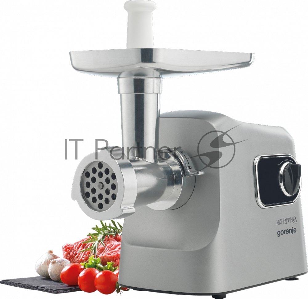 Мясорубка электрическая Gorenje MG2500DS серый, 2500 Вт, 2.8 кг/мин, реверс, защита от перегрузки, металлический лоток, насадки - 8
