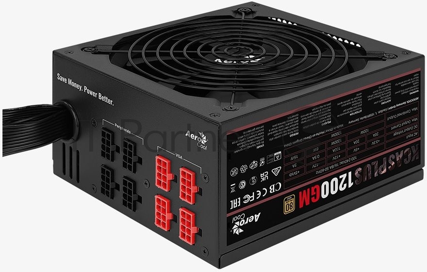 Блок питания Aerocool/Formula KCAS PLUS 1200GM V2, 1200Вт, 80 PLUS Gold, модульный, 140мм, черный