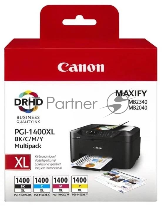 Картридж струйный CANON PGI-1400XL BK/C/M/Y MULTI (набор черный/голубой/пурпурный/желтый) для MAXIFY МВ2040/МВ2340