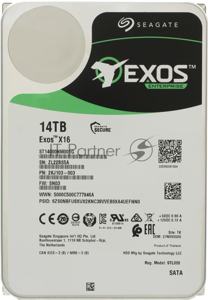 Жесткий диск HDD Seagate Exos X16 14Tb 7200rpm SATA 256Mb 3.5"