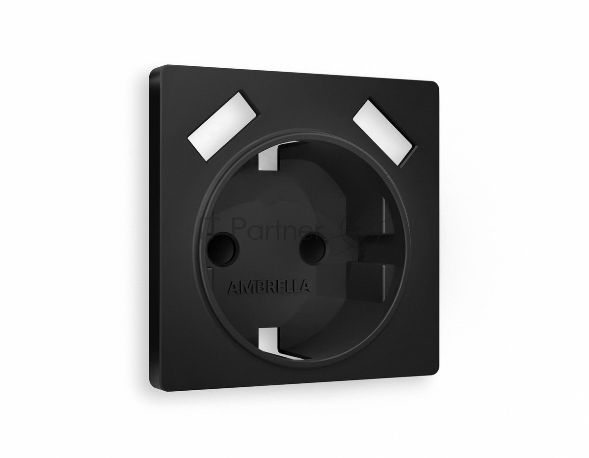Ambrella AP8090 Лицевая панель ALFA (Черный матовый) для электрической розетки с/з со шторками  2USB  A+A  QUANT AP8090