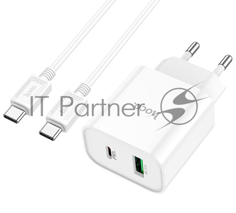 Блок питания (сетевой адаптер) HOCO C80A Plus с кабелем Type-C-Type-C, QC3.0, 20W, белый